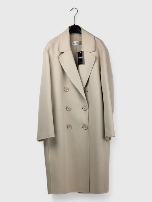 Light ecru wool angora spring car coat Italian designer luxury size 50 front view